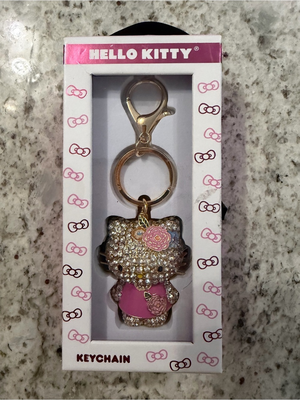 Hello Kitty Gold Rhinestone Pink Dress Keychain